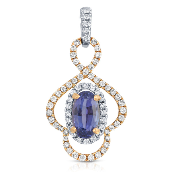 14 Karat Two Tone Diamond Tanzanite Pendant - DAKO Jewelry Designs