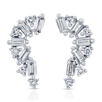 14 Karat White Gold Baguette & Round Diamond Earrings - DAKO Jewelry Designs