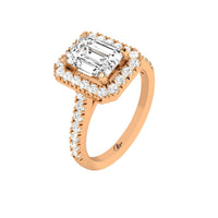 14 Karat Gold Emerald Cut Diamond Halo Engagement Ring - DAKO Jewelry Designs