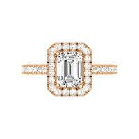 14 Karat Gold Emerald Cut Diamond Halo Engagement Ring - DAKO Jewelry Designs