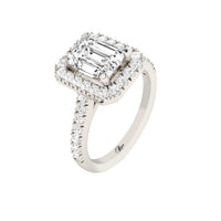 14 Karat Gold Emerald Cut Diamond Halo Engagement Ring - DAKO Jewelry Designs