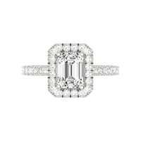 14 Karat Gold Emerald Cut Diamond Halo Engagement Ring - DAKO Jewelry Designs