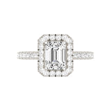 14 Karat Gold Emerald Cut Diamond Halo Engagement Ring - DAKO Jewelry Designs