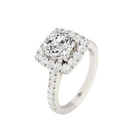 14 Karat Gold Cushion Cut Diamond Halo Engagement Ring - DAKO Jewelry Designs