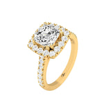 14 Karat Gold Cushion Cut Diamond Halo Engagement Ring - DAKO Jewelry Designs