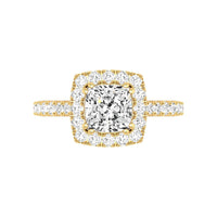 14 Karat Gold Cushion Cut Diamond Halo Engagement Ring - DAKO Jewelry Designs