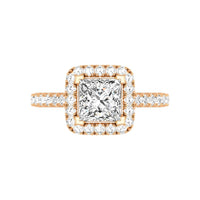 14 Karat Gold Princess Cut Diamond Halo Engagement Ring - DAKO Jewelry Designs