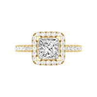 14 Karat Gold Princess Cut Diamond Halo Engagement Ring - DAKO Jewelry Designs