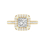 14 Karat Gold Princess Cut Diamond Halo Engagement Ring - DAKO Jewelry Designs