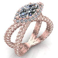 Marquise with Halo Lasso Engagement Ring - DAKO Jewelry Designs